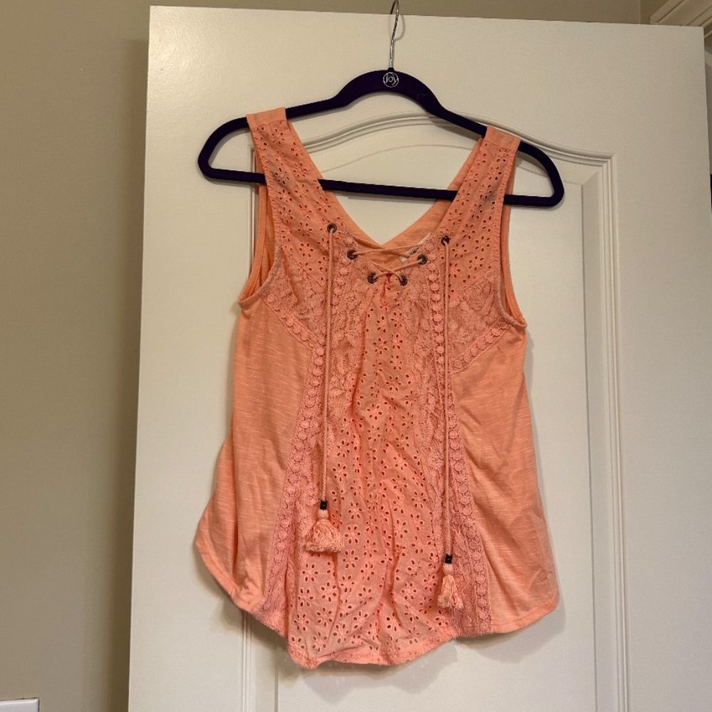 Peach Top with Lace Up Tassel Detail